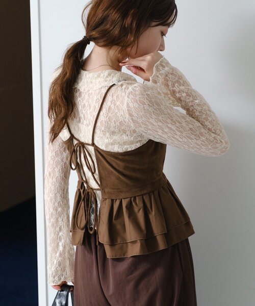 Kastane（カスタネ）の「【新色追加/S.Mサイズ展開】衿付きレースプルオーバー（Tシャツ/カットソー・レディース・ホワイト/アイボリー/ブラック/ブラウン・SMALL/MEDIUM）」の14枚目の写真