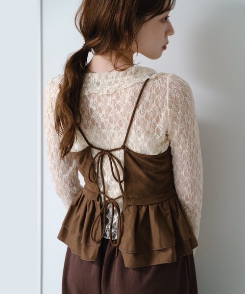 Kastane（カスタネ）の「【新色追加/S.Mサイズ展開】衿付きレースプルオーバー（Tシャツ/カットソー・レディース・ホワイト/アイボリー/ブラック/ブラウン・SMALL/MEDIUM）」の15枚目の写真