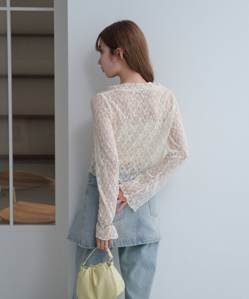 Kastane（カスタネ）の「【新色追加/S.Mサイズ展開】衿付きレースプルオーバー（Tシャツ/カットソー・レディース・ホワイト/アイボリー/ブラック/ブラウン・SMALL/MEDIUM）」の20枚目の写真