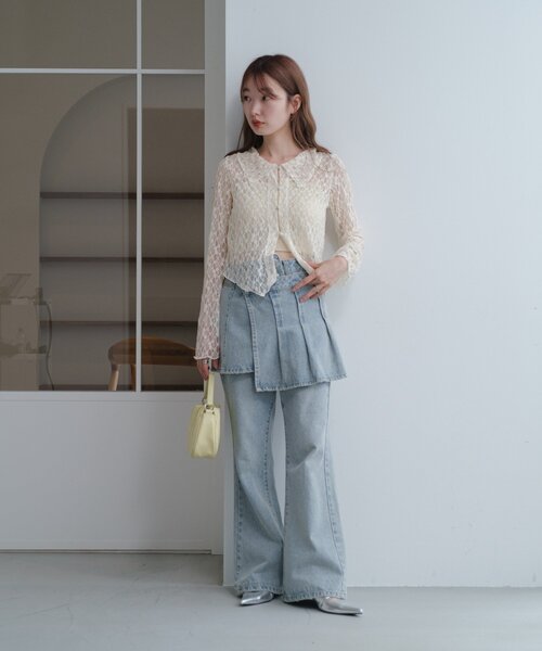 Kastane（カスタネ）の「【新色追加/S.Mサイズ展開】衿付きレースプルオーバー（Tシャツ/カットソー・レディース・ホワイト/アイボリー/ブラック/ブラウン・SMALL/MEDIUM）」の21枚目の写真