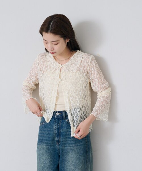 kastane 【S.Mサイズ展開】衿付きレースプルオーバー　アイボリー　M S.Mサイズ展開】衿付きレースプルオーバー（Tシャツ/カットソー