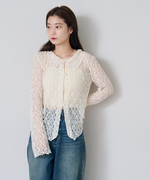 新色追加/S.Mサイズ展開】衿付きレースプルオーバー（Tシャツ