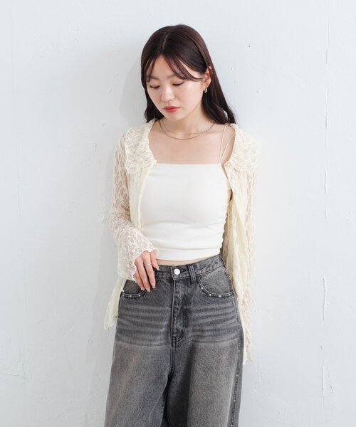kastane 【S.Mサイズ展開】衿付きレースプルオーバー　アイボリー　M 新色追加/S.Mサイズ展開】衿付きレースプルオーバー（Tシャツ