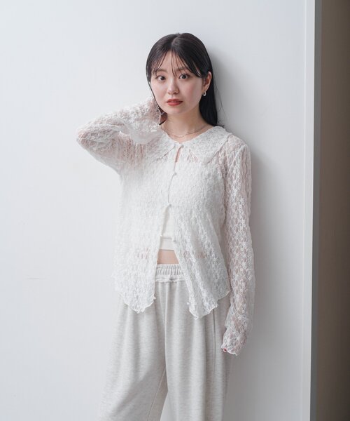 セール】【新色追加/S.Mサイズ展開】衿付きレースプルオーバー（T