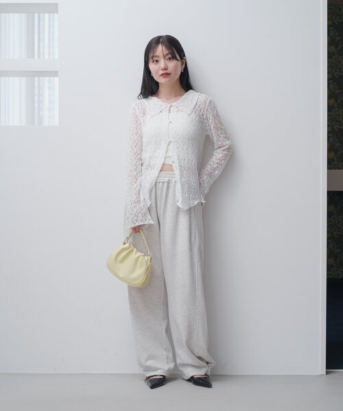 セール】【新色追加/S.Mサイズ展開】衿付きレースプルオーバー（T