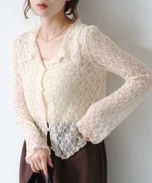 新色追加/S.Mサイズ展開】衿付きレースプルオーバー（Tシャツ