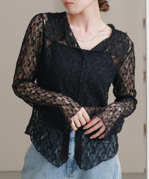 Kastane（カスタネ）の「【新色追加/S.Mサイズ展開】衿付きレースプルオーバー（Tシャツ/カットソー・レディース・ホワイト/アイボリー/ブラック/ブラウン・SMALL/MEDIUM）」の4枚目の写真