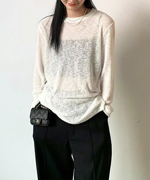 by LEGNA(バイレグナ)の「シアーロンT(Tシャツ/カットソー・レディース・グリーン/ブラック/オフホワイト・MEDIUM/LARGE)」の2枚目の写真