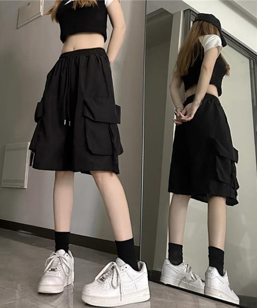Miniministore（ミニミニストア）の「カーゴショートパンツ 5分丈ハーフパンツ（カーゴパンツ・レディース・ブラック/ピンク/ブルーグレー/ブルー・L/M）」の5枚目の写真