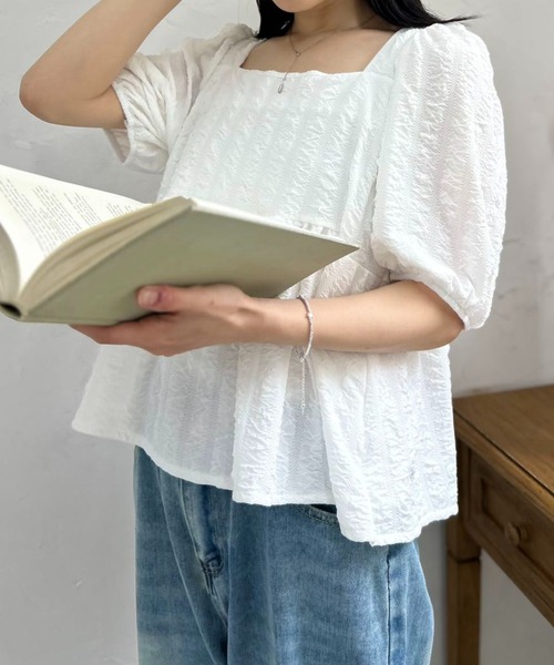 mebole(メボレ)の「バックリボンフレンチトップ(シャツ/ブラウス・レディース・ホワイト・FREE)」の8枚目の写真
