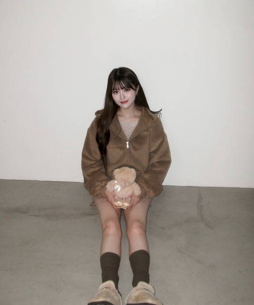 mignon（ミニョン）の「【Mignon/ミニョン】SHAGGY ZIPUP PARKER / シャギージップアップパーカー（パーカー・レディース・ブラック/ベージュ・FREE）」の4枚目の写真
