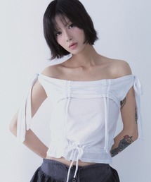 SETSETSET（セットセットセット）の「A'GEM/9 × .kom 『SETSETSET/セットセットセット』 RABBIT SHIRRING T-SHIRT/ラビット シャーリング半袖Tシャツ（Tシャツ/カットソー）」