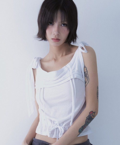 tシャツ A'GEM/9 × .kom 「SETSETSET/セットセットセット」 RABBIT SHIRRING T-SHIRT/ラビット シャーリ A'GEM/9 × .kom 『SETSETSET/セットセットセット』 RABBIT