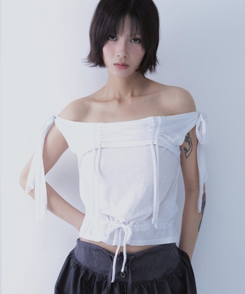 tシャツ A'GEM/9 × .kom 「SETSETSET/セットセットセット」 RABBIT SHIRRING T-SHIRT/ラビット シャーリ A'GEM/9 × .kom 『SETSETSET/セットセットセット』 RABBIT