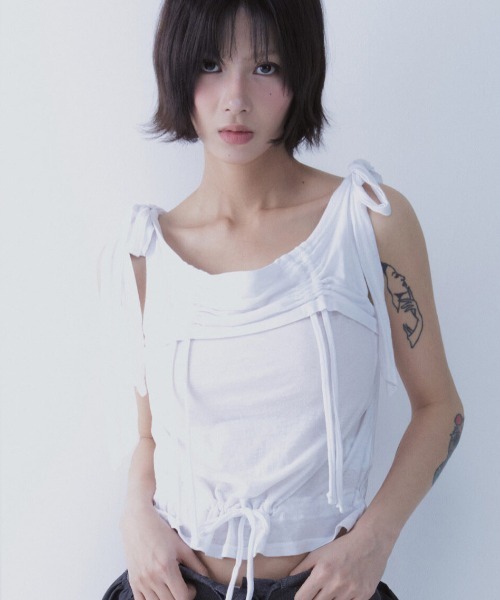 SETSETSET（セットセットセット）の「A'GEM/9 × .kom 『SETSETSET/セットセットセット』 RABBIT SHIRRING T-SHIRT/ラビット シャーリング半袖Tシャツ（Tシャツ/カットソー・レディース・ホワイト/ブルー/ブラック・FREE）」の5枚目の写真