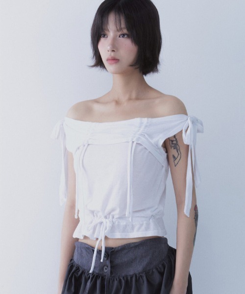 SETSETSET（セットセットセット）の「A'GEM/9 × .kom 『SETSETSET/セットセットセット』 RABBIT SHIRRING T-SHIRT/ラビット シャーリング半袖Tシャツ（Tシャツ/カットソー・レディース・ホワイト/ブルー/ブラック・FREE）」の10枚目の写真