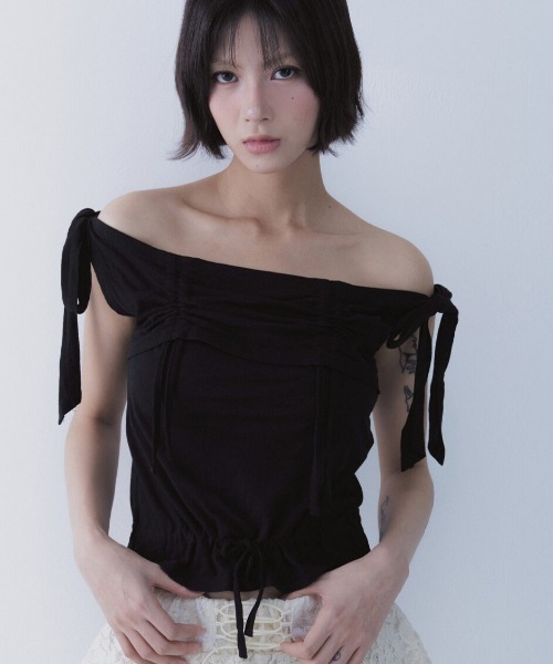 SETSETSET（セットセットセット）の「A'GEM/9 × .kom 『SETSETSET/セットセットセット』 RABBIT SHIRRING T-SHIRT/ラビット シャーリング半袖Tシャツ（Tシャツ/カットソー・レディース・ホワイト/ブルー/ブラック・FREE）」の12枚目の写真