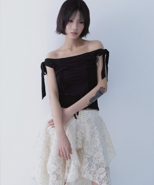 SETSETSET（セットセットセット）の「A'GEM/9 × .kom 『SETSETSET/セットセットセット』 RABBIT SHIRRING T-SHIRT/ラビット シャーリング半袖Tシャツ（Tシャツ/カットソー・レディース・ホワイト/ブルー/ブラック・FREE）」の15枚目の写真
