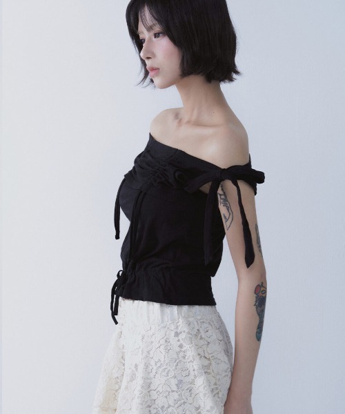 SETSETSET（セットセットセット）の「A'GEM/9 × .kom 『SETSETSET/セットセットセット』 RABBIT SHIRRING T-SHIRT/ラビット シャーリング半袖Tシャツ（Tシャツ/カットソー・レディース・ホワイト/ブルー/ブラック・FREE）」の16枚目の写真