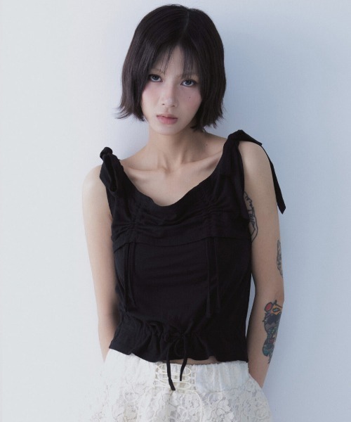 SETSETSET（セットセットセット）の「A'GEM/9 × .kom 『SETSETSET/セットセットセット』 RABBIT SHIRRING T-SHIRT/ラビット シャーリング半袖Tシャツ（Tシャツ/カットソー・レディース・ホワイト/ブルー/ブラック・FREE）」の14枚目の写真