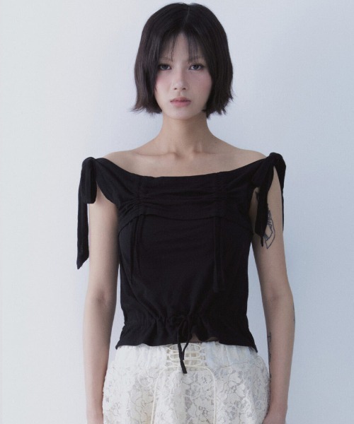 SETSETSET（セットセットセット）の「A'GEM/9 × .kom 『SETSETSET/セットセットセット』 RABBIT SHIRRING T-SHIRT/ラビット シャーリング半袖Tシャツ（Tシャツ/カットソー・レディース・ホワイト/ブルー/ブラック・FREE）」の17枚目の写真