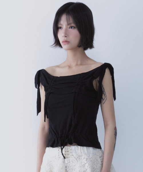 tシャツ A'GEM/9 × .kom 「SETSETSET/セットセットセット」 RABBIT SHIRRING T-SHIRT/ラビット シャーリ A'GEM/9 × .kom 『SETSETSET/セットセットセット』 RABBIT