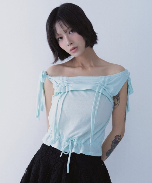 SETSETSET（セットセットセット）の「A'GEM/9 × .kom 『SETSETSET/セットセットセット』 RABBIT SHIRRING T-SHIRT/ラビット シャーリング半袖Tシャツ（Tシャツ/カットソー・レディース・ホワイト/ブルー/ブラック・FREE）」の22枚目の写真