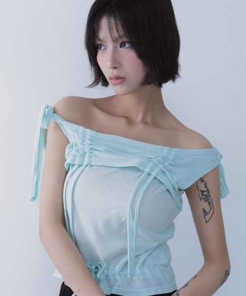 tシャツ A'GEM/9 × .kom 「SETSETSET/セットセットセット」 RABBIT SHIRRING T-SHIRT/ラビット シャーリ A'GEM/9 × .kom 『SETSETSET/セットセットセット』 RABBIT