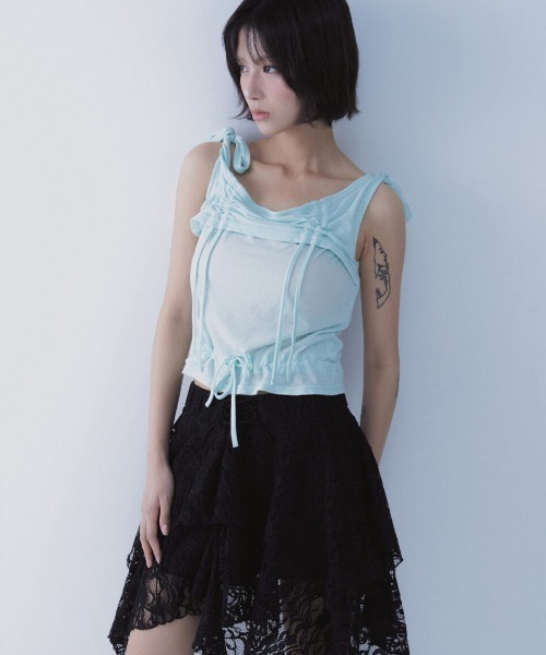 tシャツ A'GEM/9 × .kom 「SETSETSET/セットセットセット」 RABBIT SHIRRING T-SHIRT/ラビット シャーリ A'GEM/9 × .kom 『SETSETSET/セットセットセット』 RABBIT