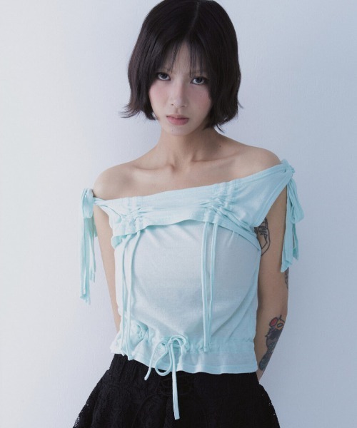 SETSETSET（セットセットセット）の「A'GEM/9 × .kom 『SETSETSET/セットセットセット』 RABBIT SHIRRING T-SHIRT/ラビット シャーリング半袖Tシャツ（Tシャツ/カットソー・レディース・ホワイト/ブルー/ブラック・FREE）」の20枚目の写真