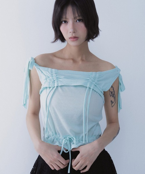 SETSETSET（セットセットセット）の「A'GEM/9 × .kom 『SETSETSET/セットセットセット』 RABBIT SHIRRING T-SHIRT/ラビット シャーリング半袖Tシャツ（Tシャツ/カットソー・レディース・ホワイト/ブルー/ブラック・FREE）」の21枚目の写真