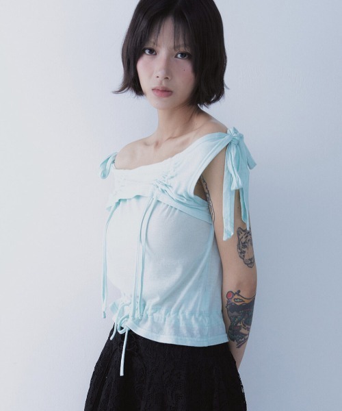 tシャツ A'GEM/9 × .kom 「SETSETSET/セットセットセット」 RABBIT SHIRRING T-SHIRT/ラビット シャーリ A'GEM/9 × .kom 『SETSETSET/セットセットセット』 RABBIT