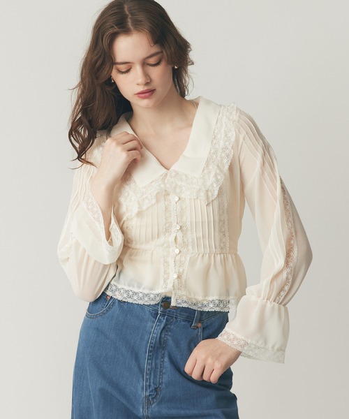 DEICY(デイシー)の「レースピンタックシフォンブラウス(シャツ/ブラウス・レディース・ライトブルー/ベビーピンク/アイボリー・FREE)」の18枚目の写真