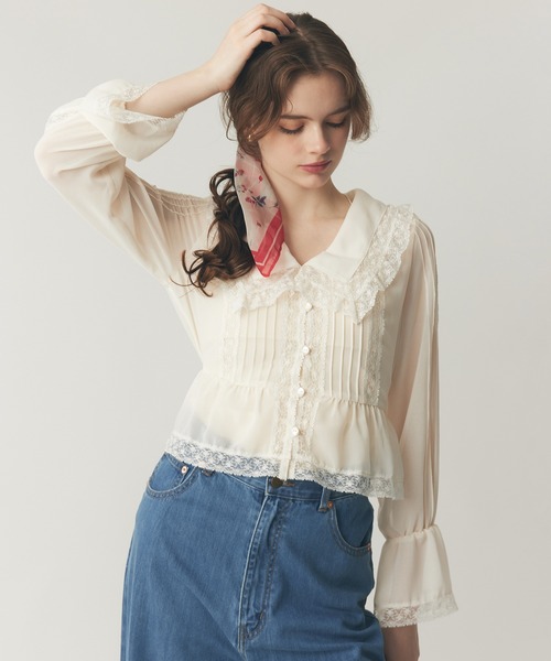 DEICY(デイシー)の「レースピンタックシフォンブラウス(シャツ/ブラウス・レディース・ライトブルー/ベビーピンク/アイボリー・FREE)」の7枚目の写真