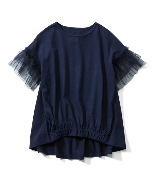 Live in comfort(リブインコンフォート)の「リブ イン コンフォート 接触冷感素材のチュール遣いトップス(Tシャツ/カットソー・レディース・ブラック/ホワイト/ネイビー・M/L/LL/3L/S)」の3枚目の写真