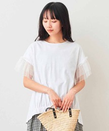 Live in comfort | リブ　イン　コンフォート　接触冷感素材のチュール遣いトップス(Tシャツ/カットソー)