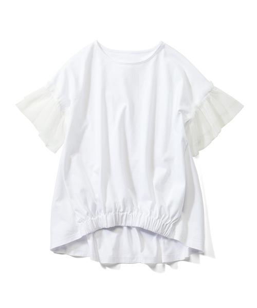 Live in comfort(リブインコンフォート)の「リブ イン コンフォート 接触冷感素材のチュール遣いトップス(Tシャツ/カットソー・レディース・ブラック/ホワイト/ネイビー・M/L/LL/3L/S)」の13枚目の写真