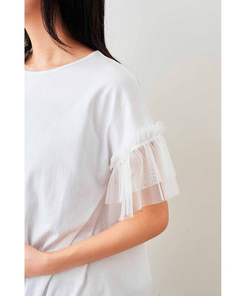 Live in comfort(リブインコンフォート)の「リブ イン コンフォート 接触冷感素材のチュール遣いトップス(Tシャツ/カットソー・レディース・ブラック/ホワイト/ネイビー・M/L/LL/3L/S)」の12枚目の写真