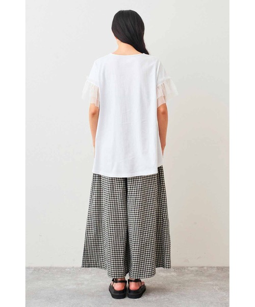 Live in comfort(リブインコンフォート)の「リブ イン コンフォート 接触冷感素材のチュール遣いトップス(Tシャツ/カットソー・レディース・ブラック/ホワイト/ネイビー・M/L/LL/3L/S)」の7枚目の写真