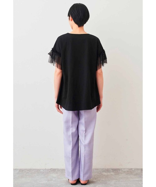 Live in comfort(リブインコンフォート)の「リブ イン コンフォート 接触冷感素材のチュール遣いトップス(Tシャツ/カットソー・レディース・ブラック/ホワイト/ネイビー・M/L/LL/3L/S)」の11枚目の写真