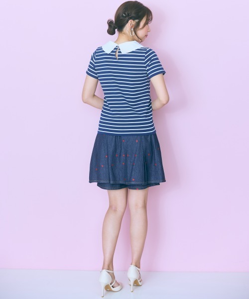 marun（マルン）の「＜大きいサイズ＞衿元刺しゅうシャツドッキングトップス marun（Tシャツ/カットソー・レディース・ネイビー/ピンク・L/LL/3L/4L/5L）」の12枚目の写真