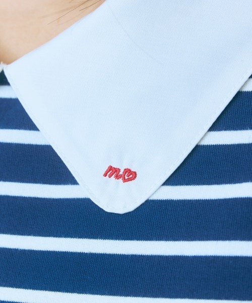 marun（マルン）の「＜大きいサイズ＞衿元刺しゅうシャツドッキングトップス marun（Tシャツ/カットソー・レディース・ネイビー/ピンク・L/LL/3L/4L/5L）」の14枚目の写真