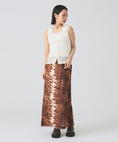 Ray BEAMS（レイビームス）の「ボーダー レース編み ベスト（ベスト・レディース・オフホワイト/レッド・ONE SIZE）」の3枚目の写真