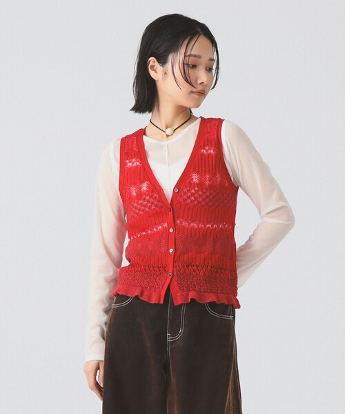 セール】ボーダー レース編み ベスト（ベスト）｜Ray BEAMS（レイ