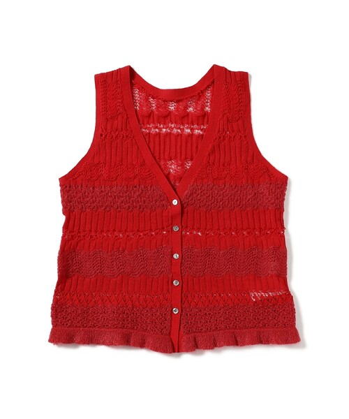 Ray BEAMS（レイビームス）の「ボーダー レース編み ベスト（ベスト・レディース・オフホワイト/レッド・ONE SIZE）」の16枚目の写真