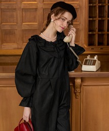 BONLECILL noir(ボンルシールノワール)の【BONLECILL noir】レースラッフルフリルオールインワン/パンツドレス(パンツドレス)