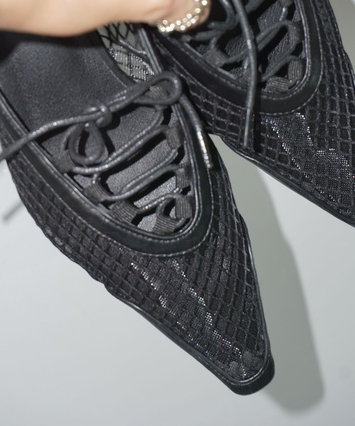 メッシュレースアップ ポインテッドミュール chs25s010-ファッション