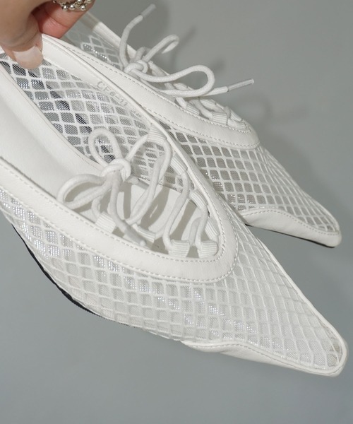 メッシュレースアップ ポインテッドミュール chs25s010-ファッション