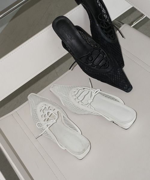 メッシュレースアップ ポインテッドミュール chs25s010-ファッション