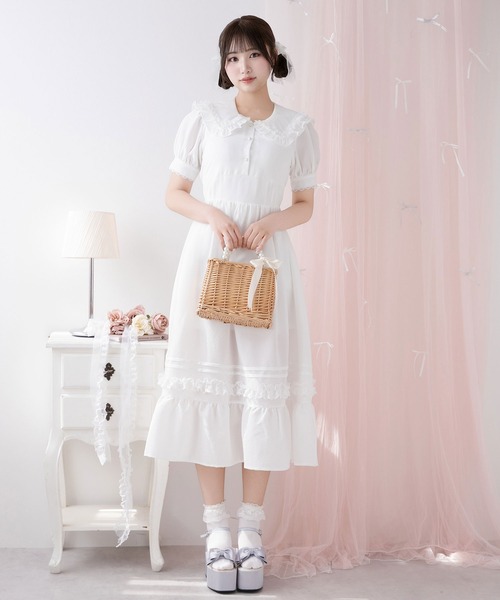 DearMyLoveRose（ディアマイラブローズ）の「選べる襟ロマンティックレースワンピース【大きいサイズ有り】（ワンピース・レディース・スモークピンク/ピンク系その他/ホワイト系その他/ホワイト・LARGE/MEDIUM/3L/LL）」の2枚目の写真